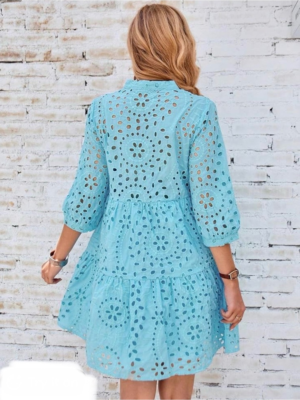 Lightweight Eyelet Tunic Top in Aqua Blue - Picture 2 of 10